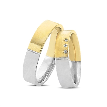 Ringe aus 14 Karat Gold und Weißgold mit 3 klaren Diamanten von 0,01 Karat.